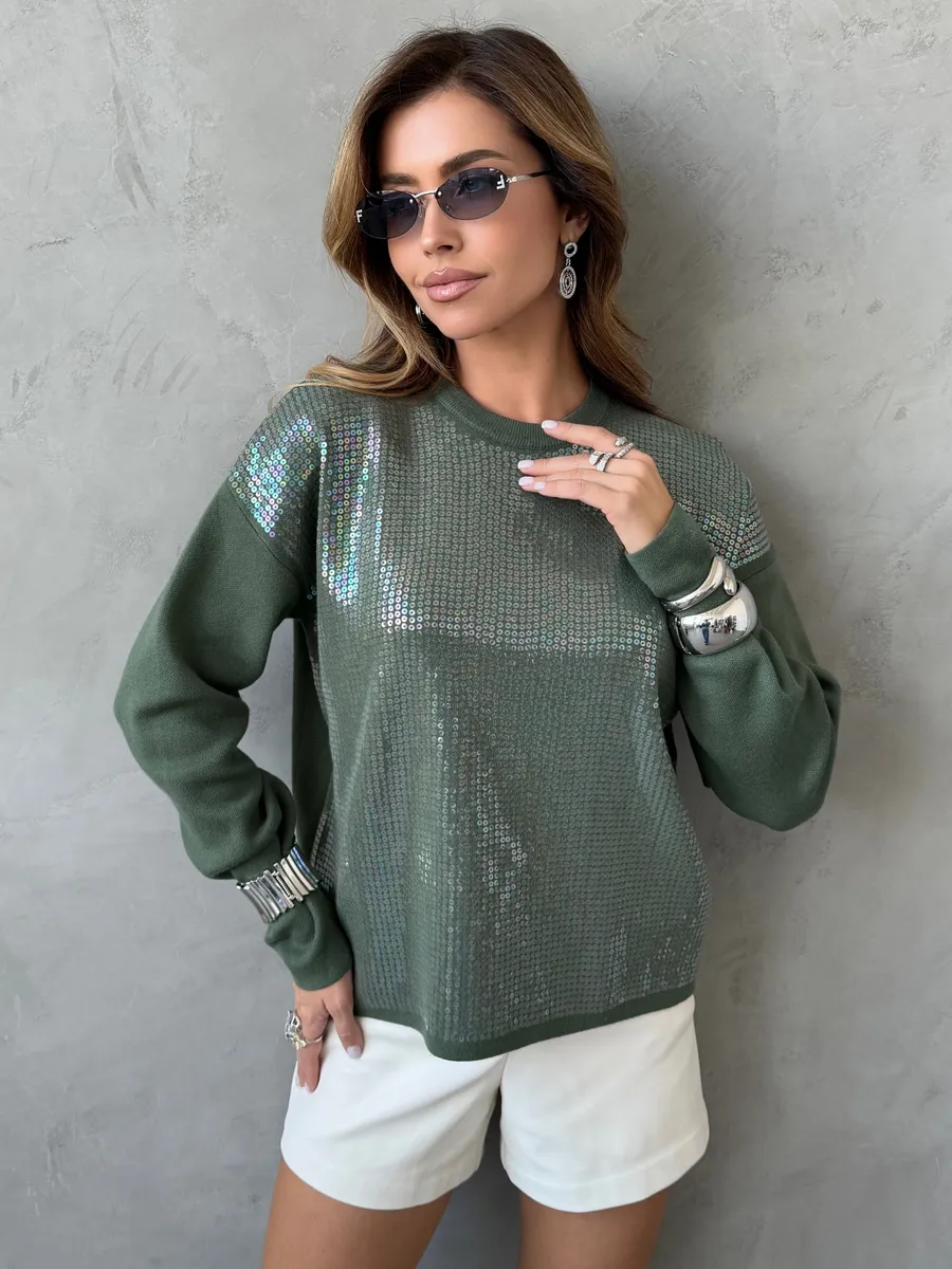 Зеленая кофта нарядная оверсайз осень