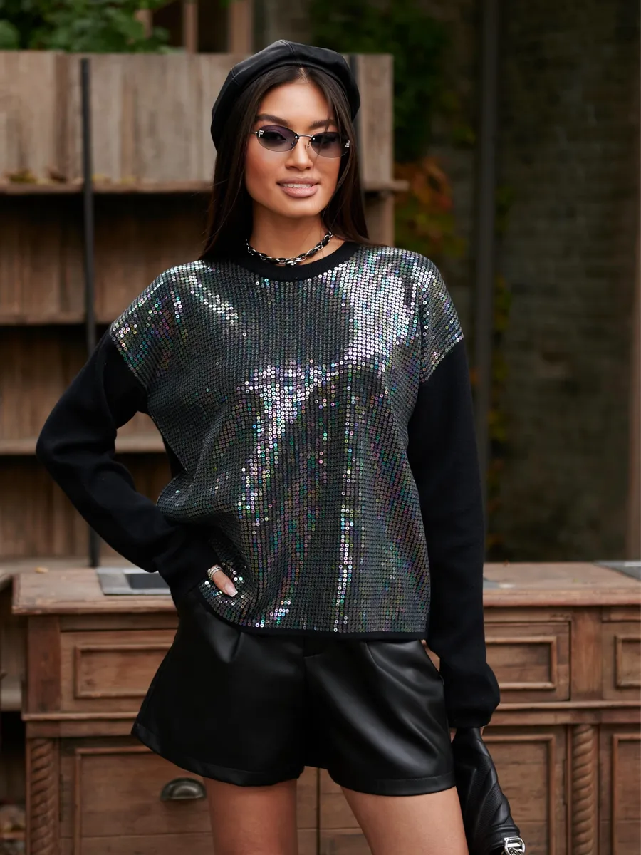 Черная кофта нарядная оверсайз осень