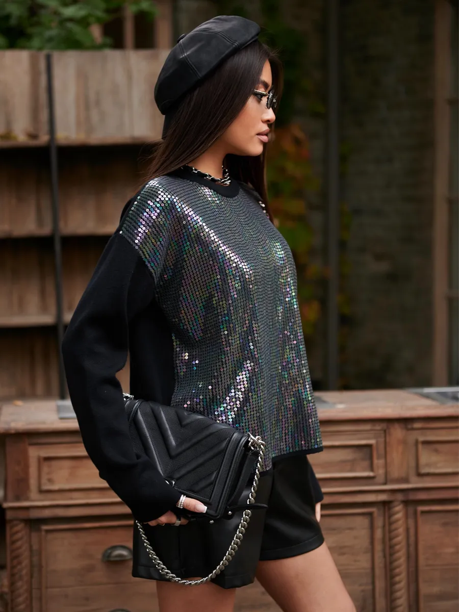 Черная кофта нарядная оверсайз осень