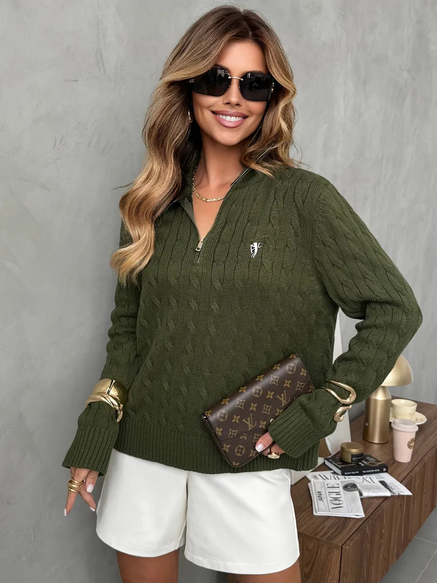 Хаки кофта теплая нарядная трикотажная