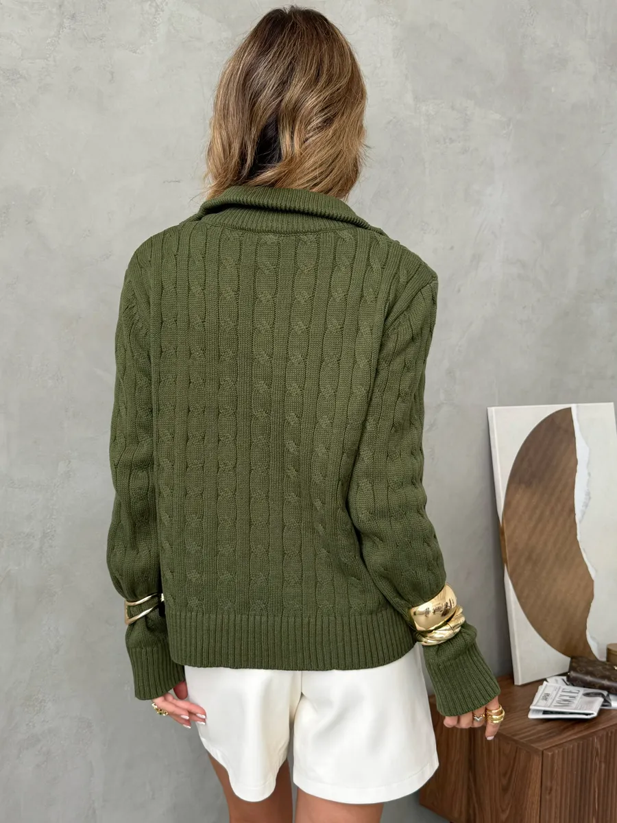 Хаки кофта теплая нарядная трикотажная