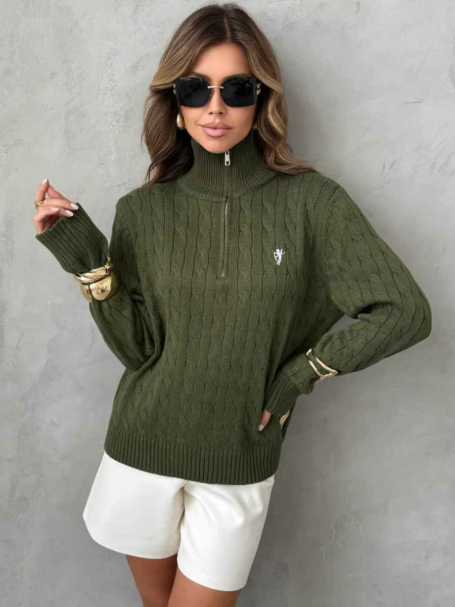 Хаки кофта теплая нарядная трикотажная