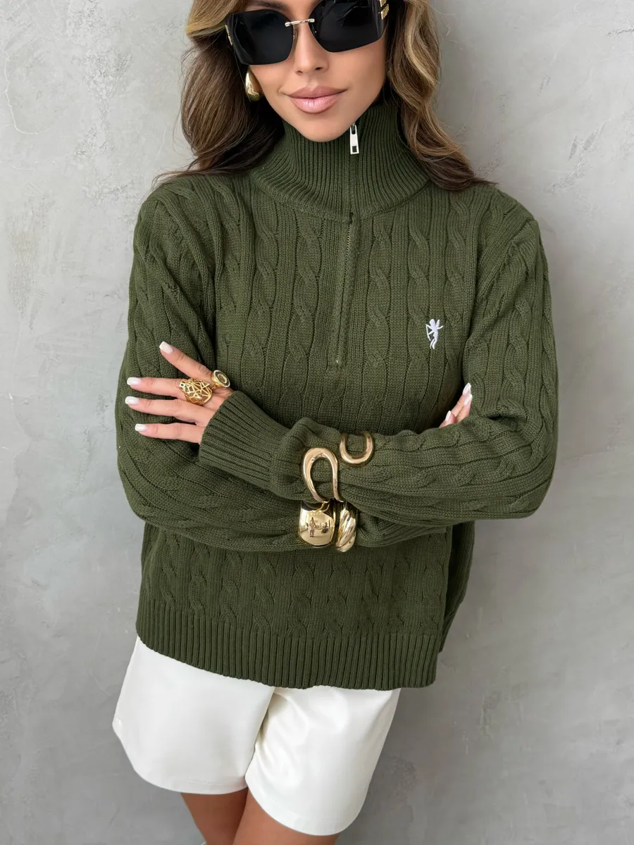 Хаки кофта теплая нарядная трикотажная