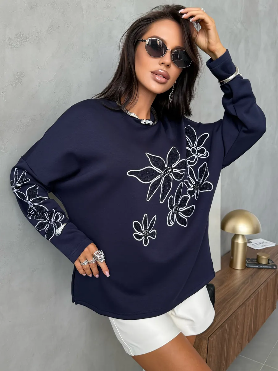 Синяя кофта теплая нарядная оверсайз