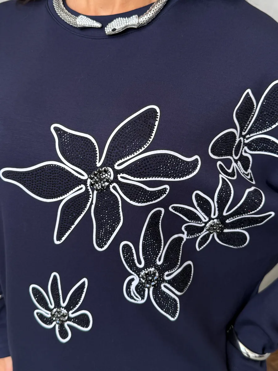 Синяя кофта теплая нарядная оверсайз