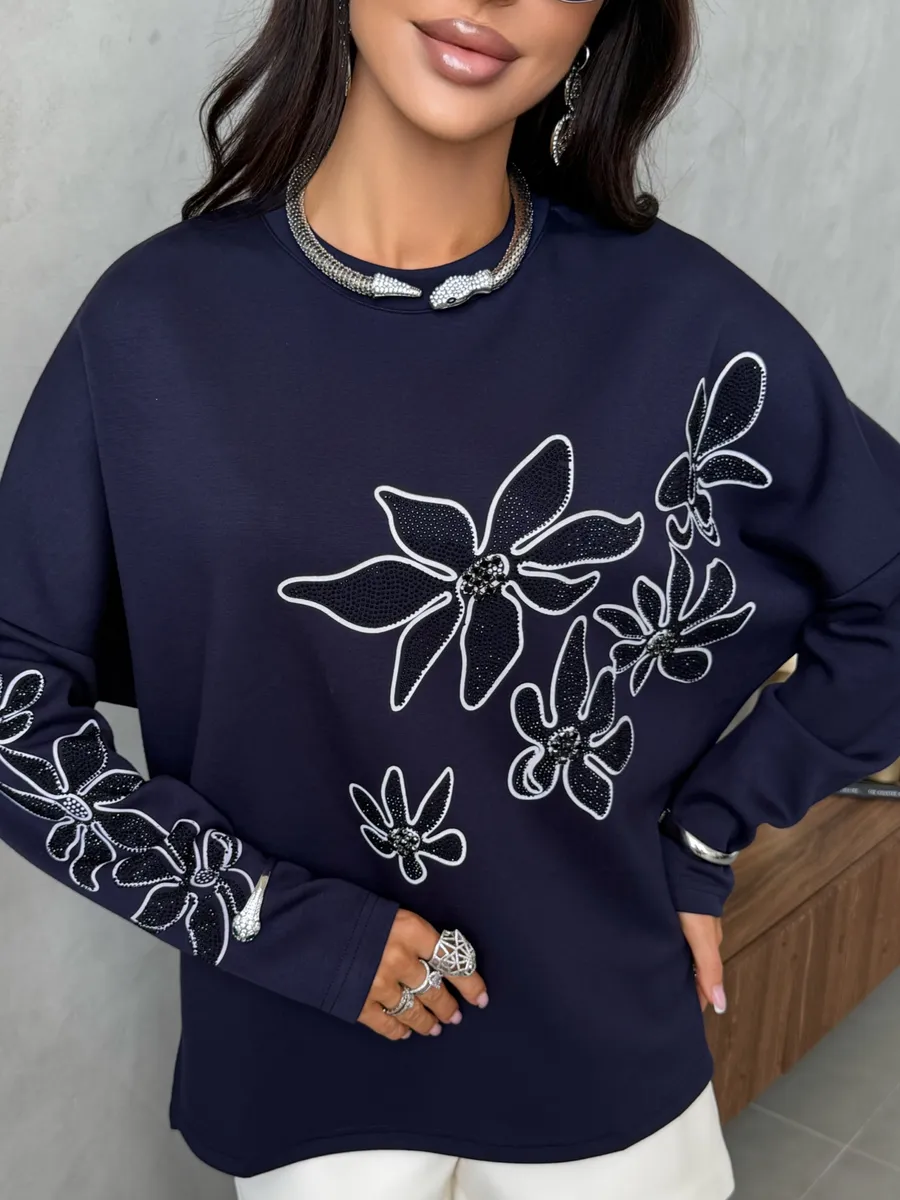 Синяя кофта теплая нарядная оверсайз