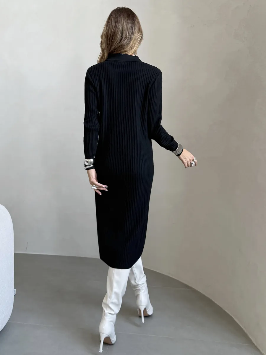 Черное платье осеннее теплое трикотажное лапша