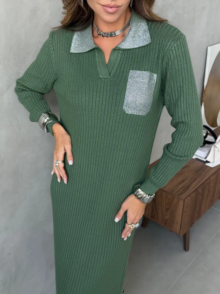 Зеленое платье осеннее теплое трикотажное лапша