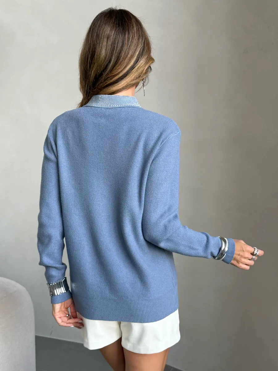 Синяя кофта теплая трикотажная