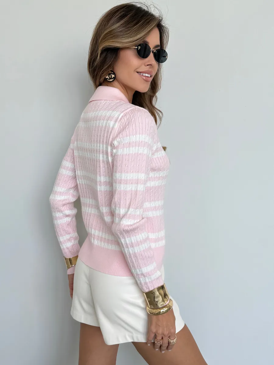 Розовая кофта теплая нарядная в полоску