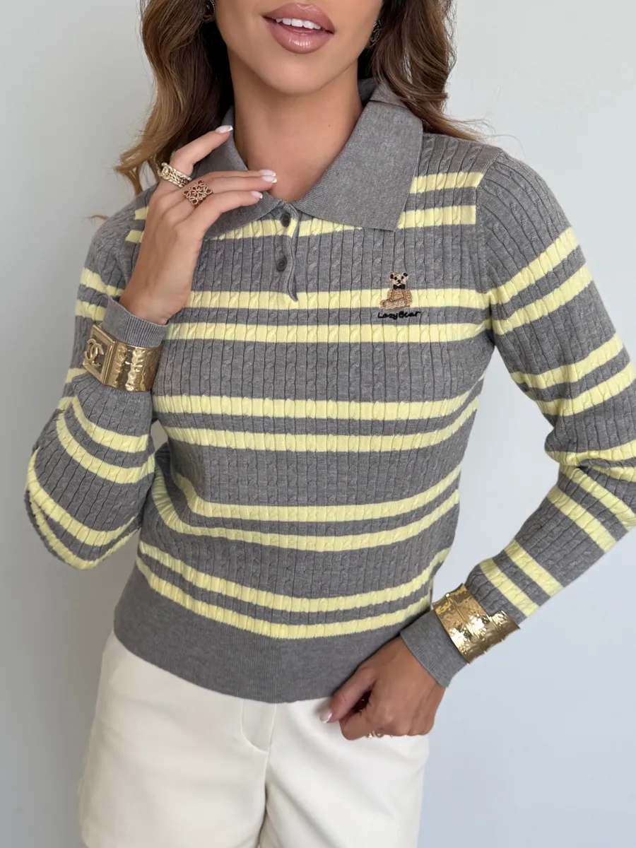 Серая кофта теплая нарядная в полоску