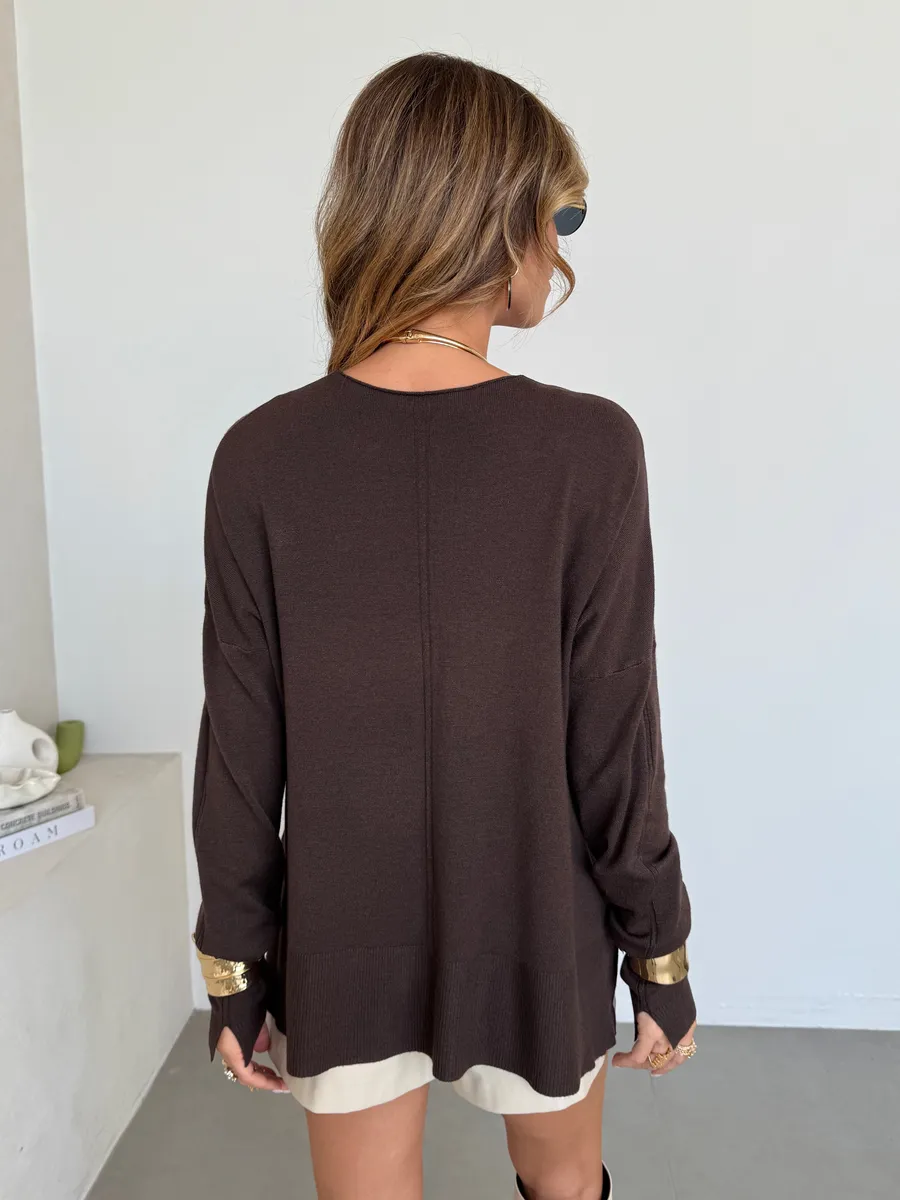Коричневая кофта теплая оверсайз трикотажная