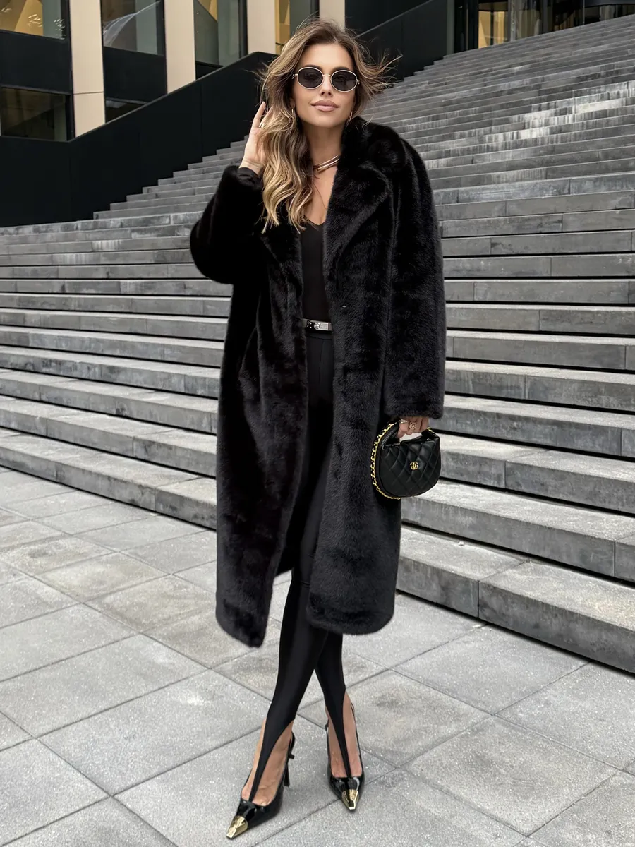 Черная шуба искусственная леопардовая