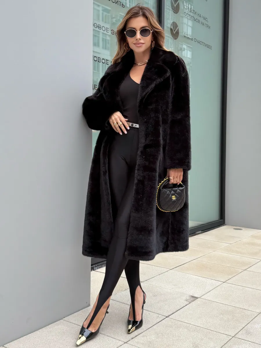 Черная шуба искусственная леопардовая