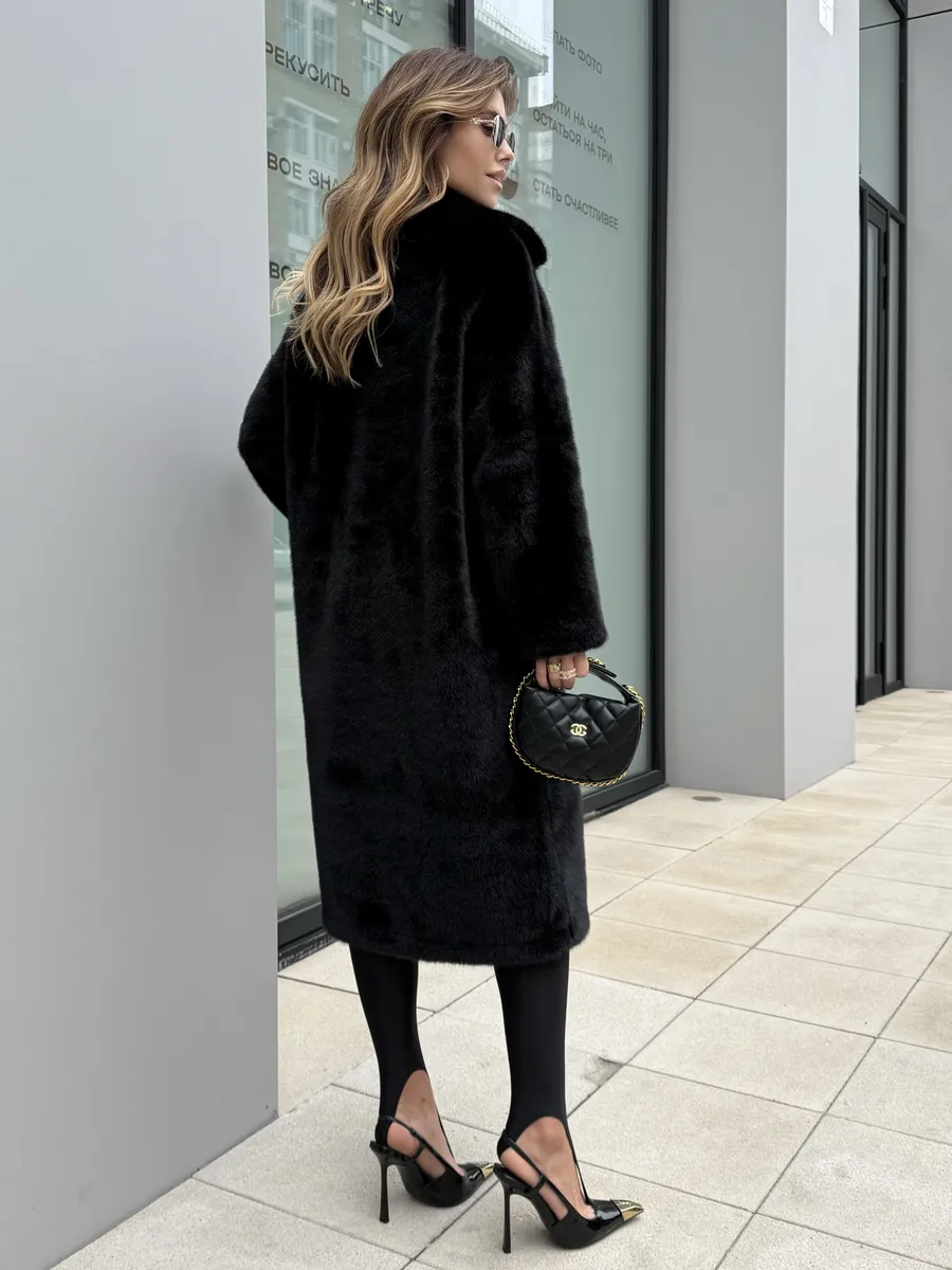 Черная шуба искусственная леопардовая