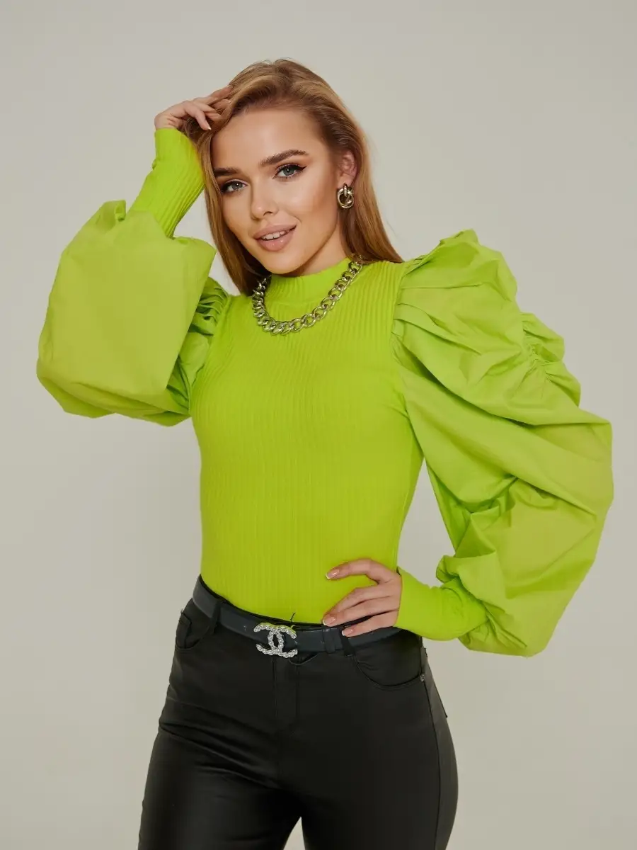 Блузка женская нарядная школьная офис с пышным рукавом