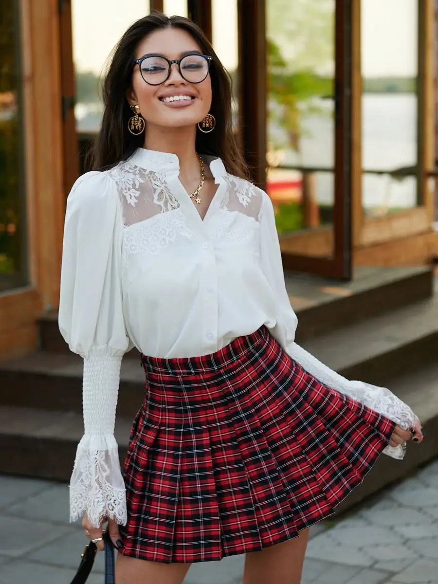 Красная юбка короткая теннисная в складку