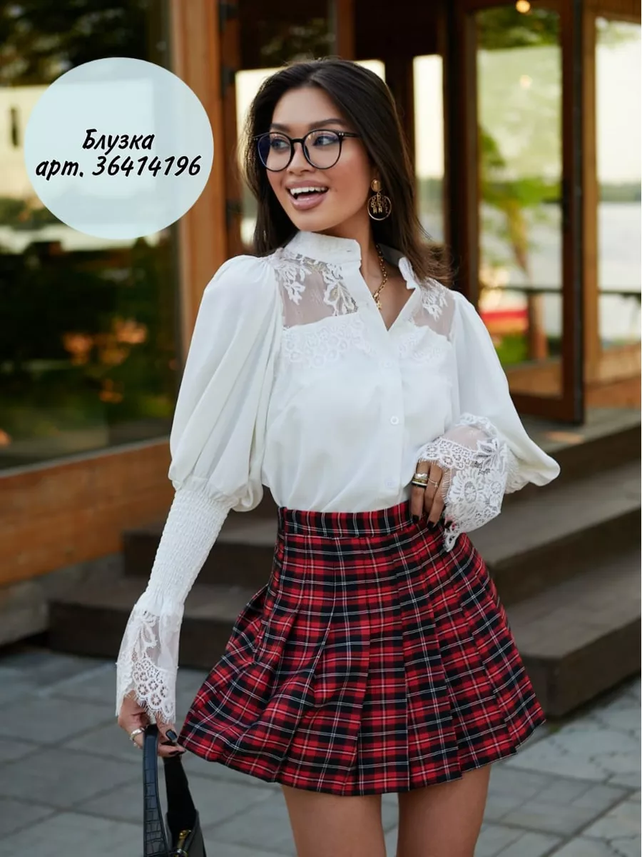 Красная юбка короткая теннисная в складку