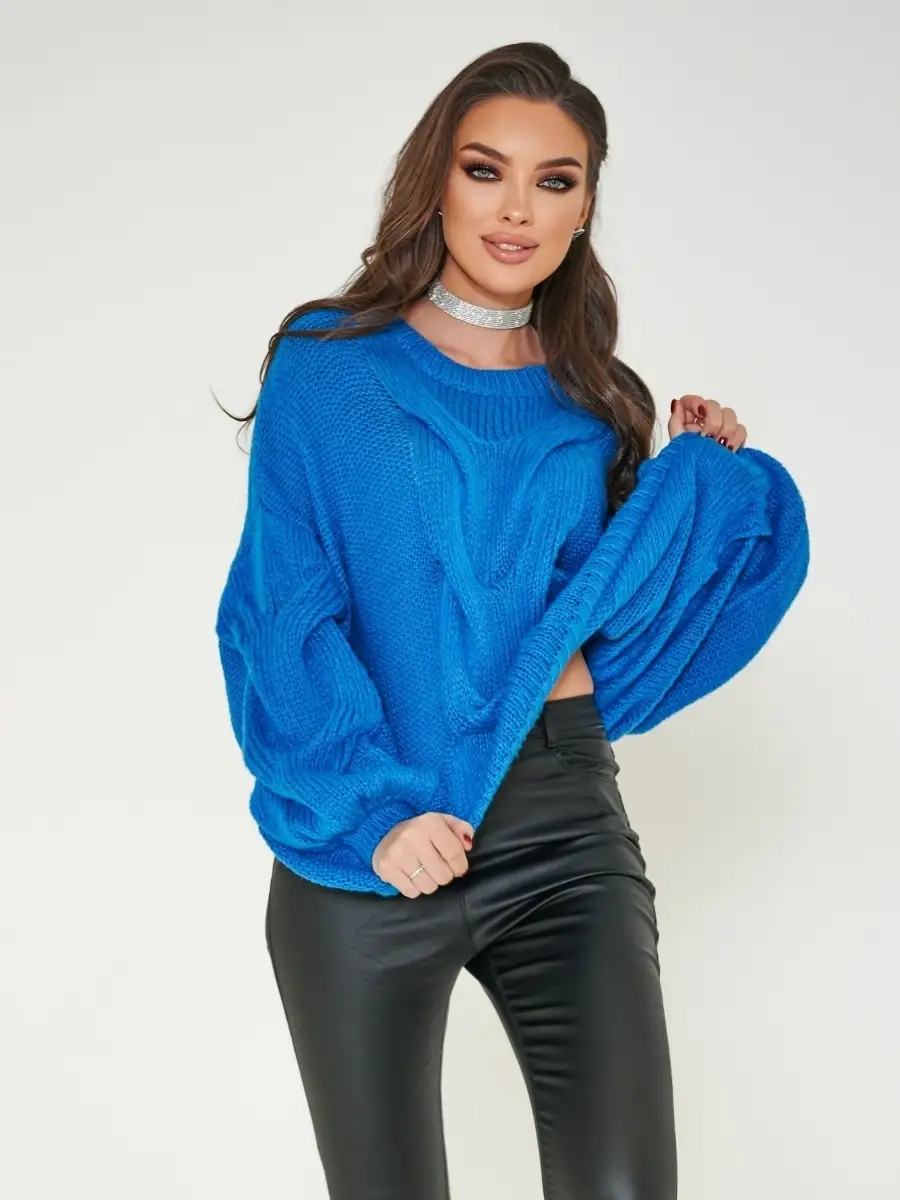 Синяя кофта женская с длинным рукавом