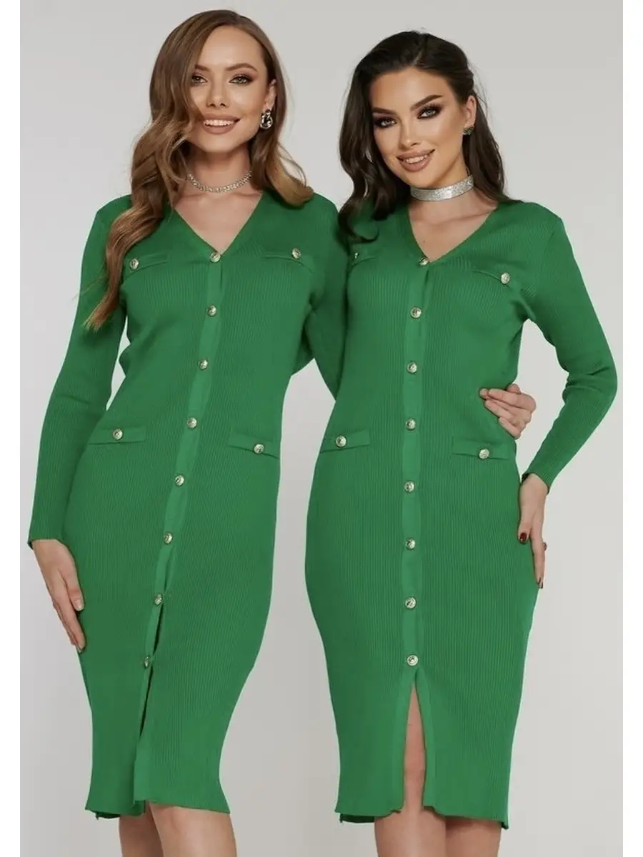 Зеленое женское платье вечернее в офис трикотажное