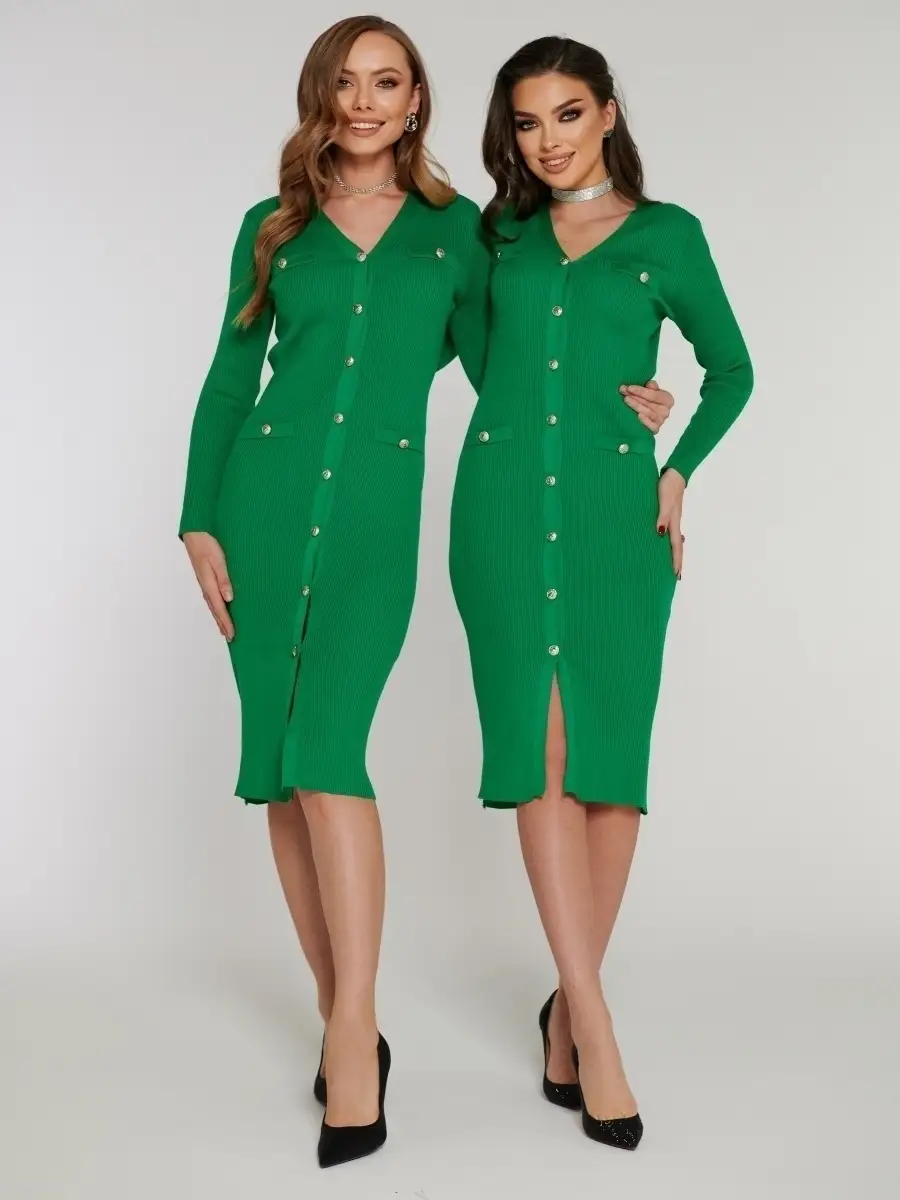 Зеленое женское платье вечернее в офис трикотажное