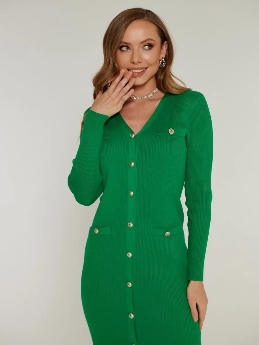 Зеленое женское платье вечернее в офис трикотажное