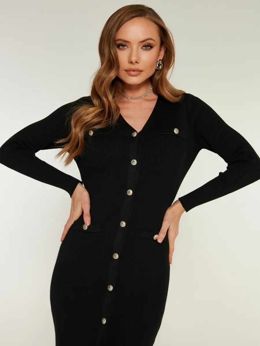 Черное женское платье вечернее в офис трикотажное