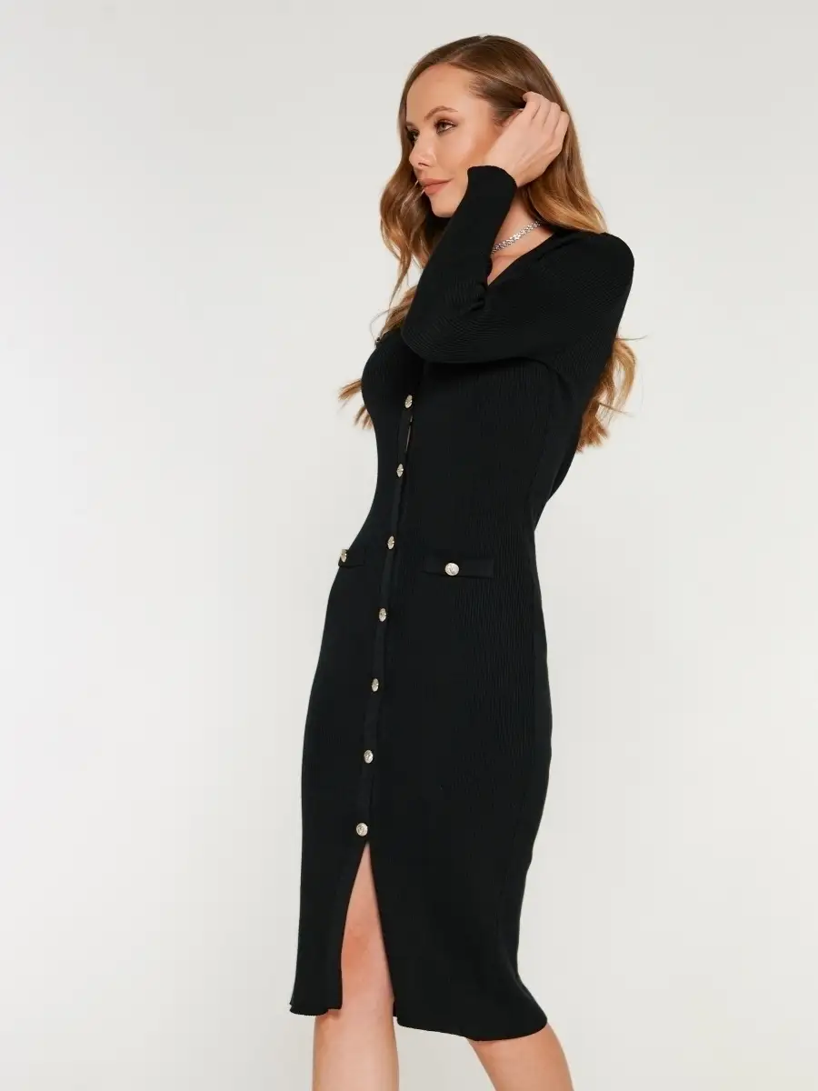 Черное женское платье вечернее в офис трикотажное