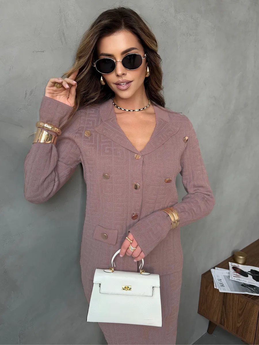 Коричневый теплый костюм с юбкой осенний трикотажный