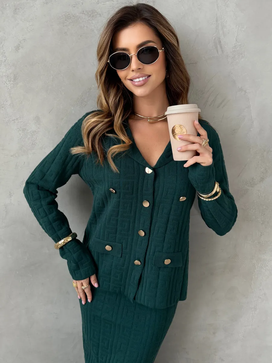 Теплый костюм с юбкой осенний трикотажный