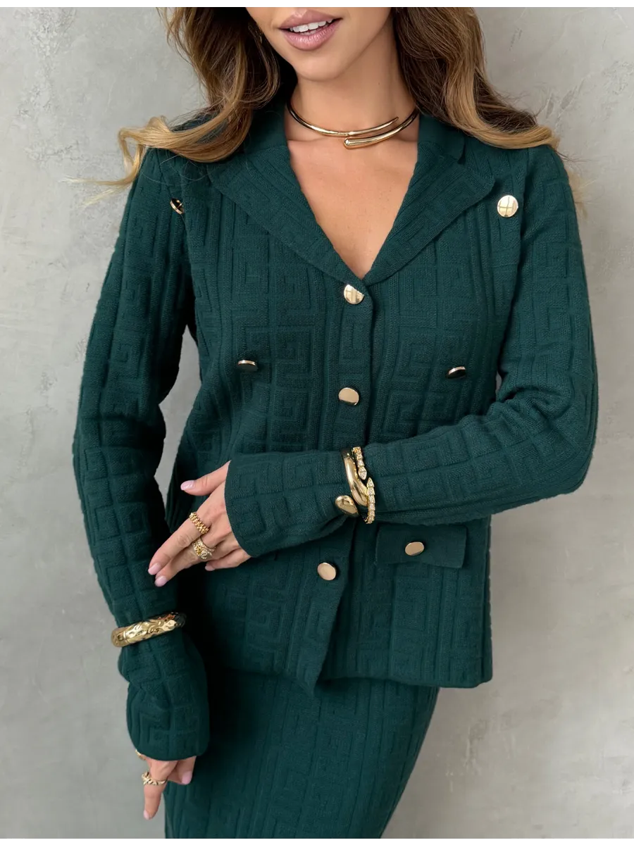 Зеленый теплый костюм с юбкой осенний трикотажный
