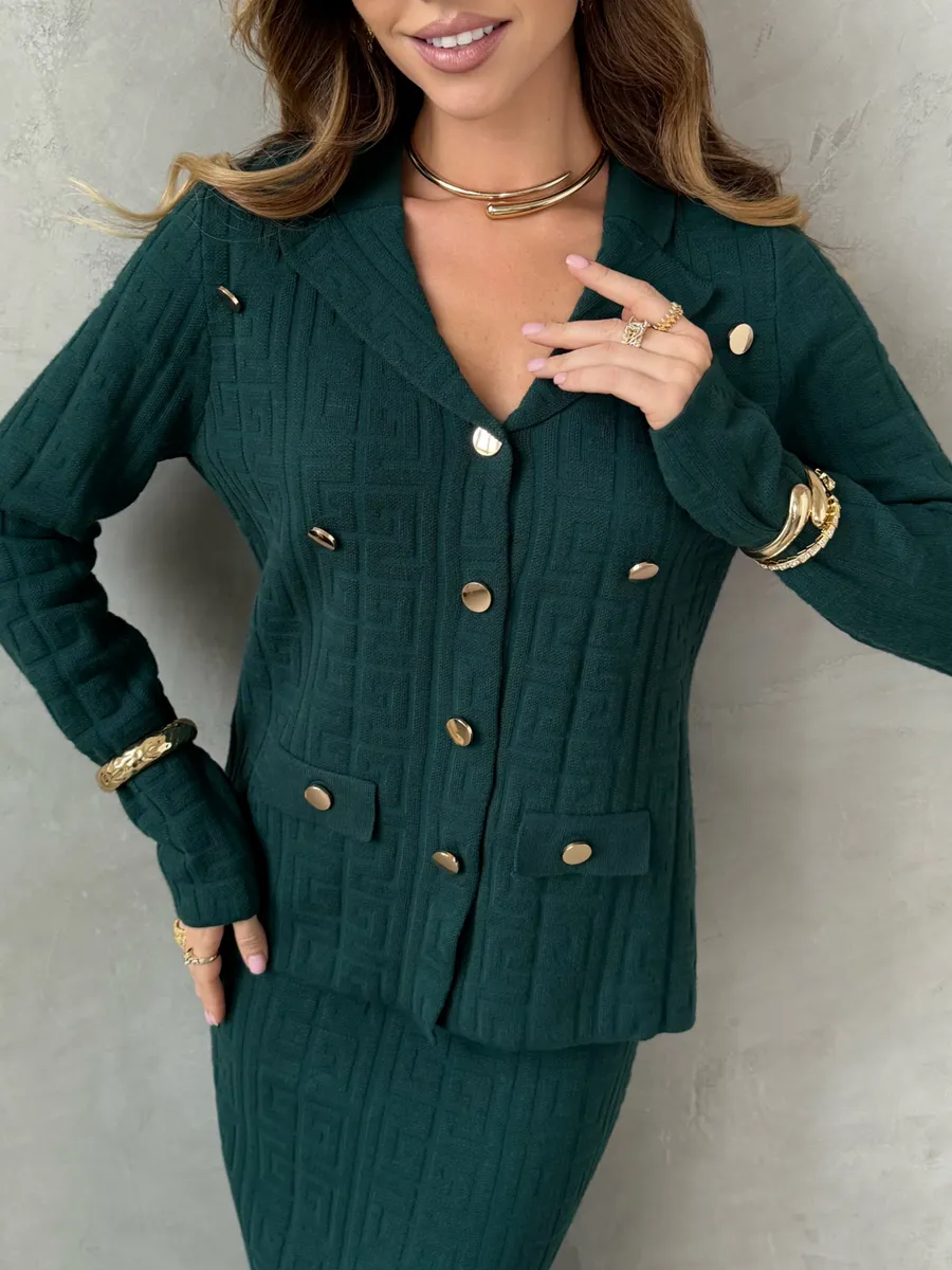 Зеленый теплый костюм с юбкой осенний трикотажный