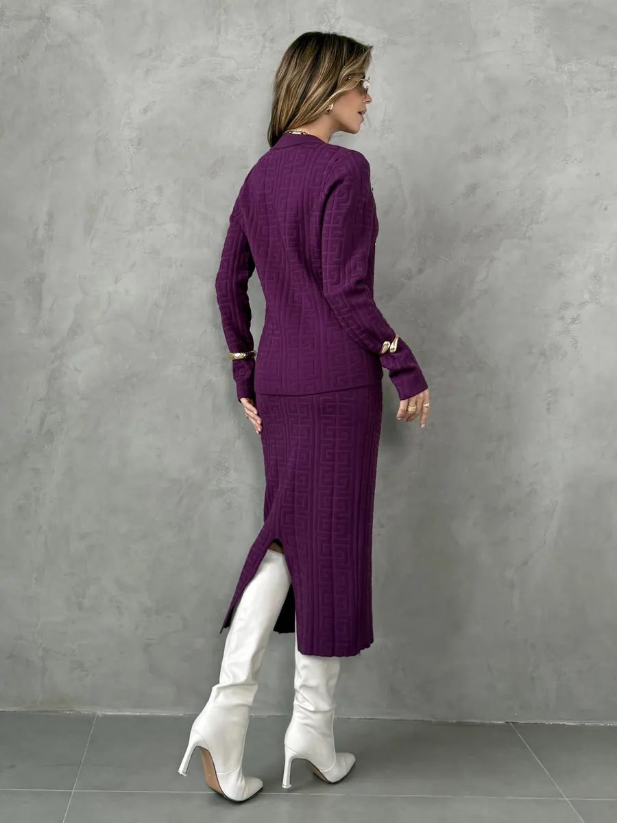 Бордовый теплый костюм с юбкой осенний трикотажный