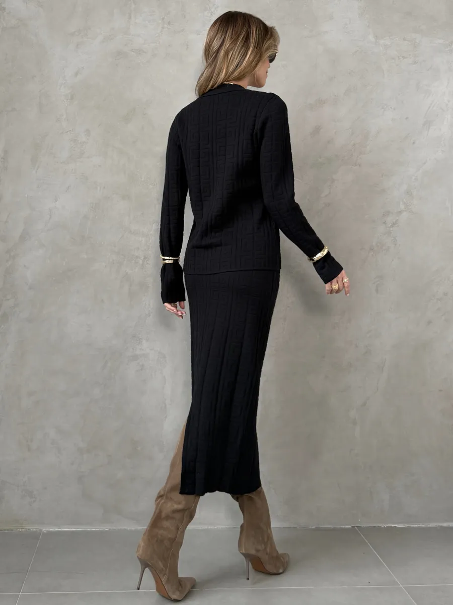 Черный теплый костюм с юбкой осенний трикотажный