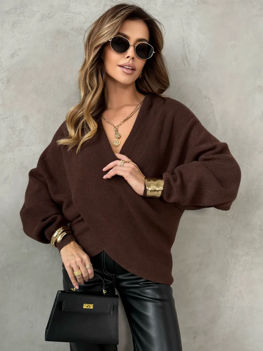 Теплая кофта вязаная на запах оверсайз