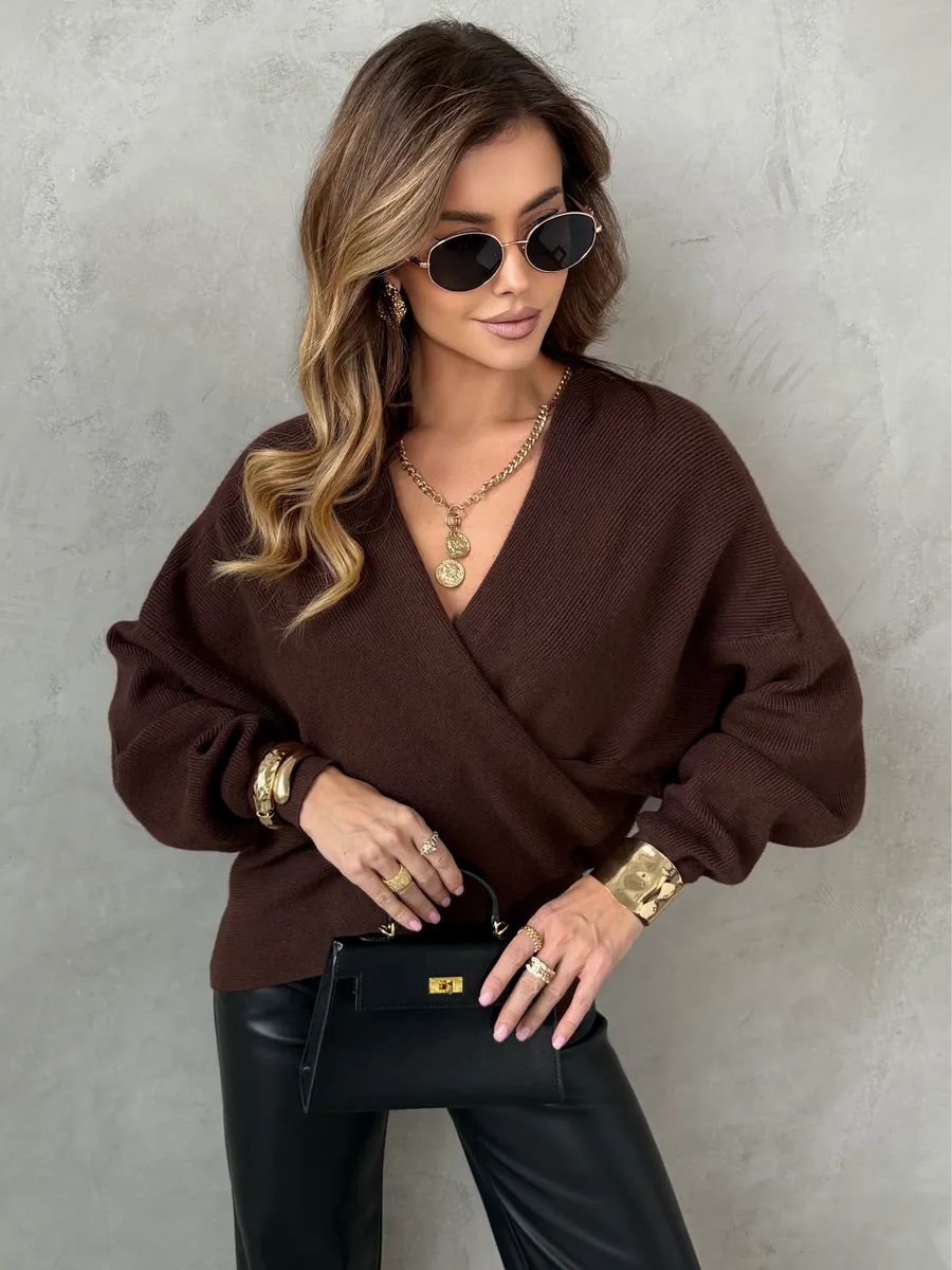 Теплая кофта вязаная на запах оверсайз