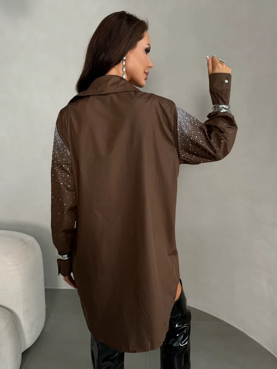 Коричневая нарядная рубашка оверсайз