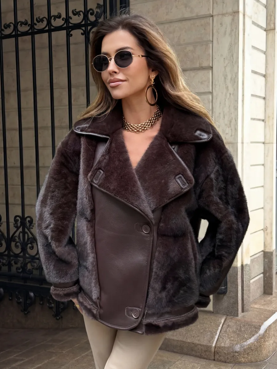 Шуба искусственная зимняя короткая дубленка
