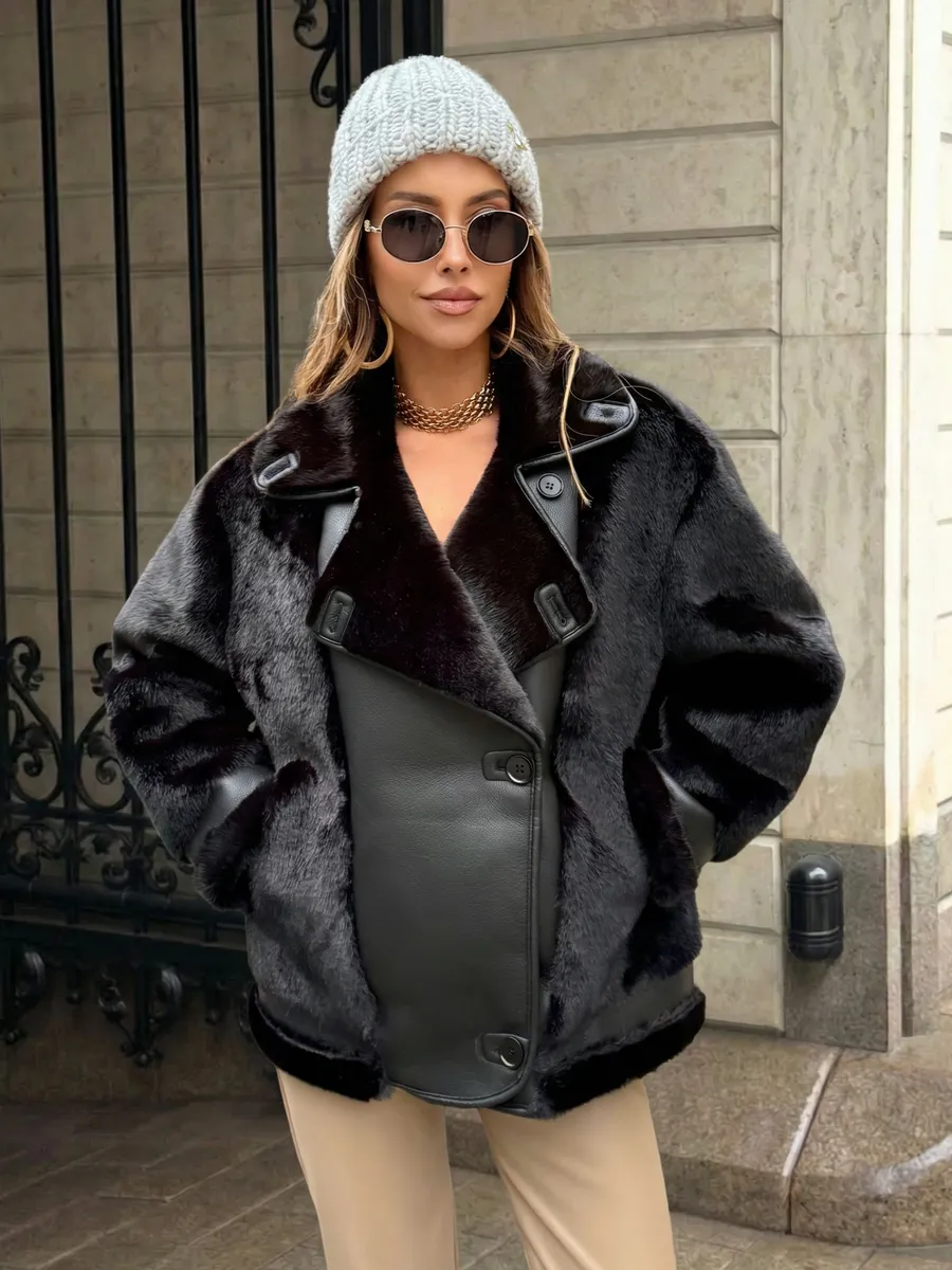 Шуба искусственная зимняя короткая дубленка