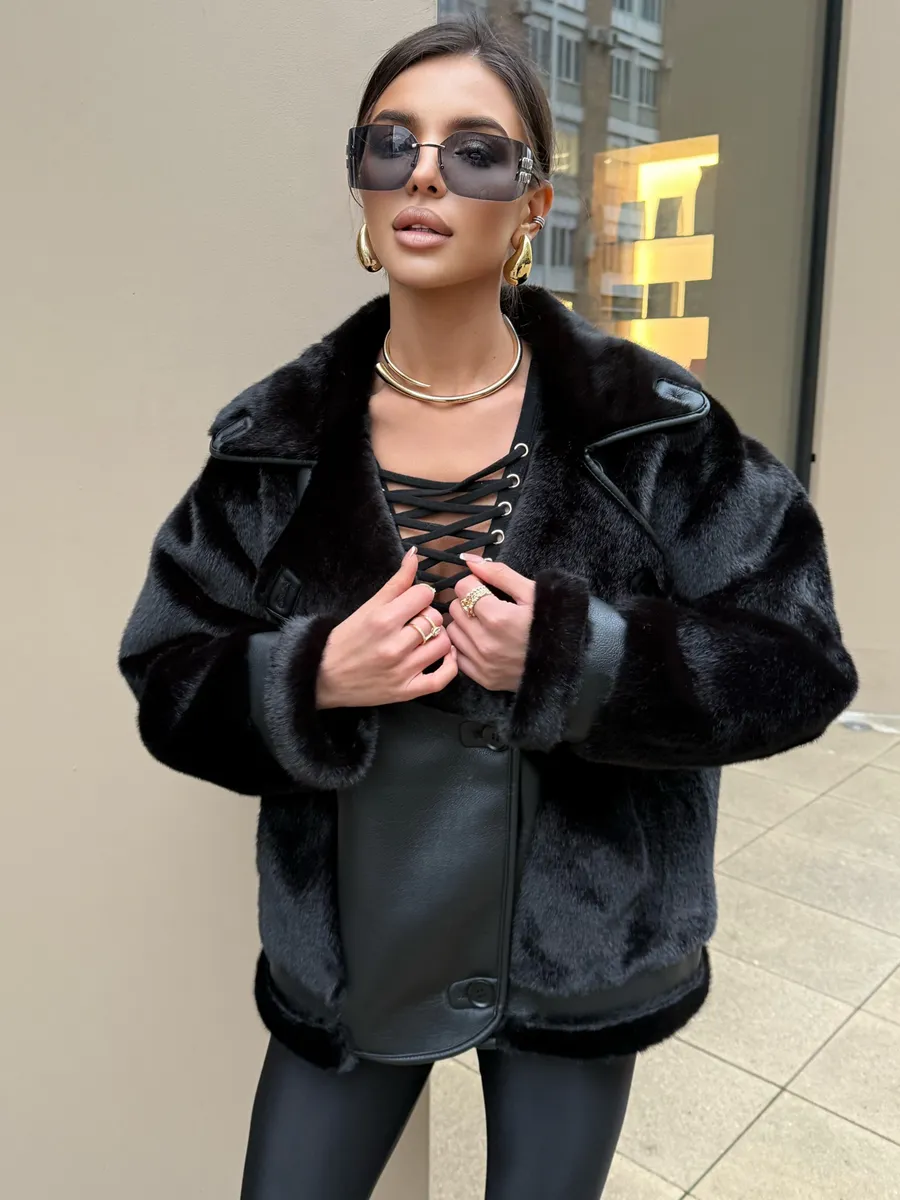 Шуба искусственная зимняя короткая дубленка