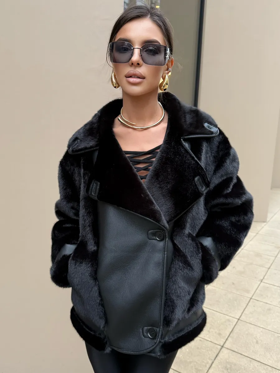 Шуба искусственная зимняя короткая дубленка