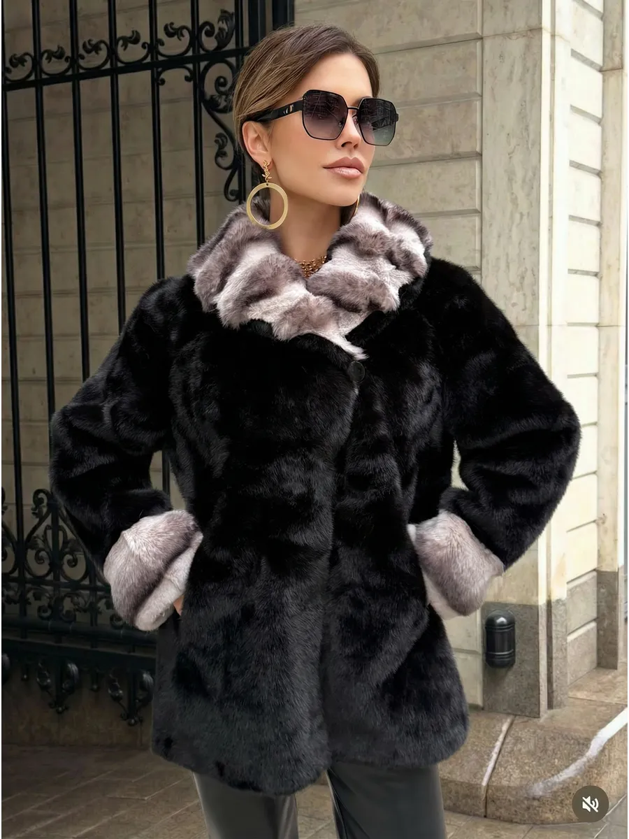 Черная шуба искусственная зимняя короткая