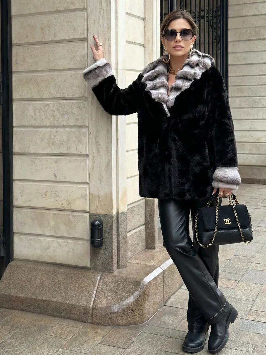 Черная шуба искусственная зимняя короткая