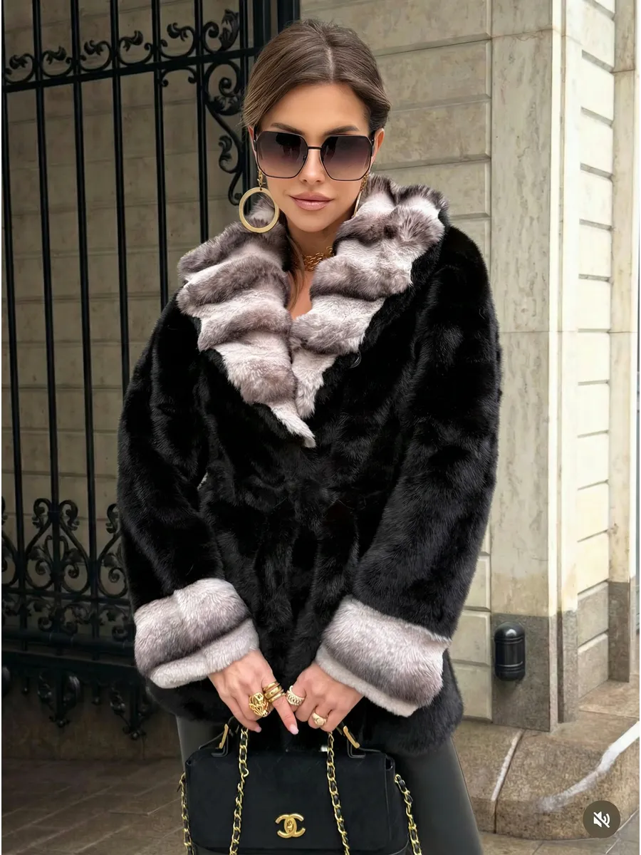 Черная шуба искусственная зимняя короткая