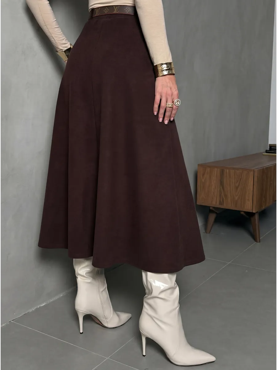 Коричневая юбка теплая длинная на осень и зиму