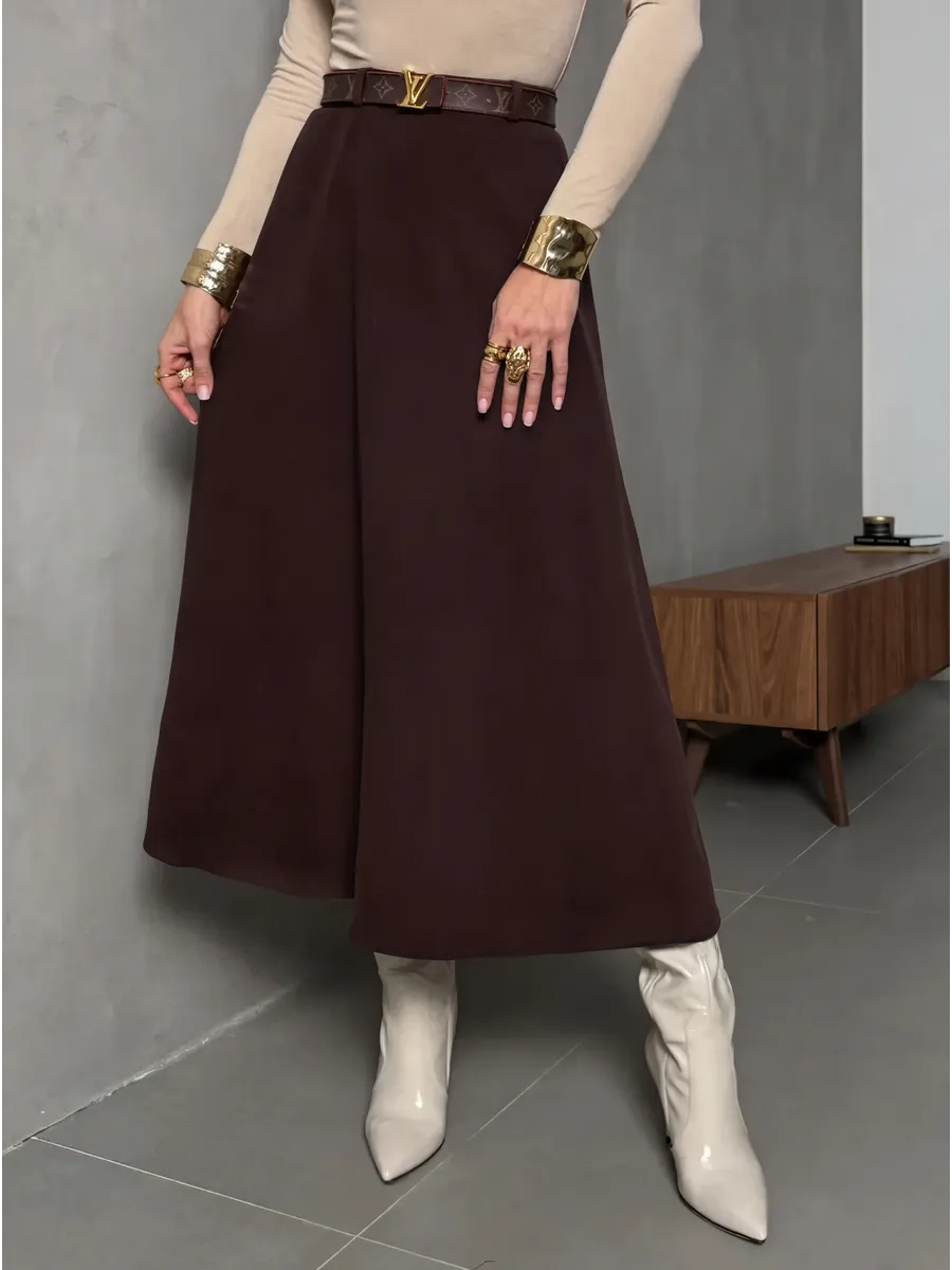 Коричневая юбка теплая длинная на осень и зиму