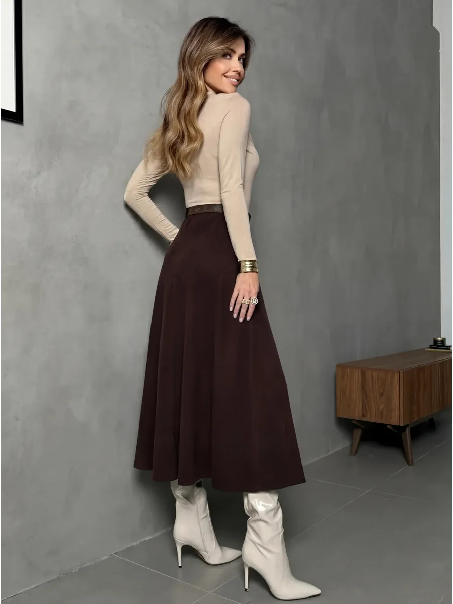 Коричневая юбка теплая длинная на осень и зиму