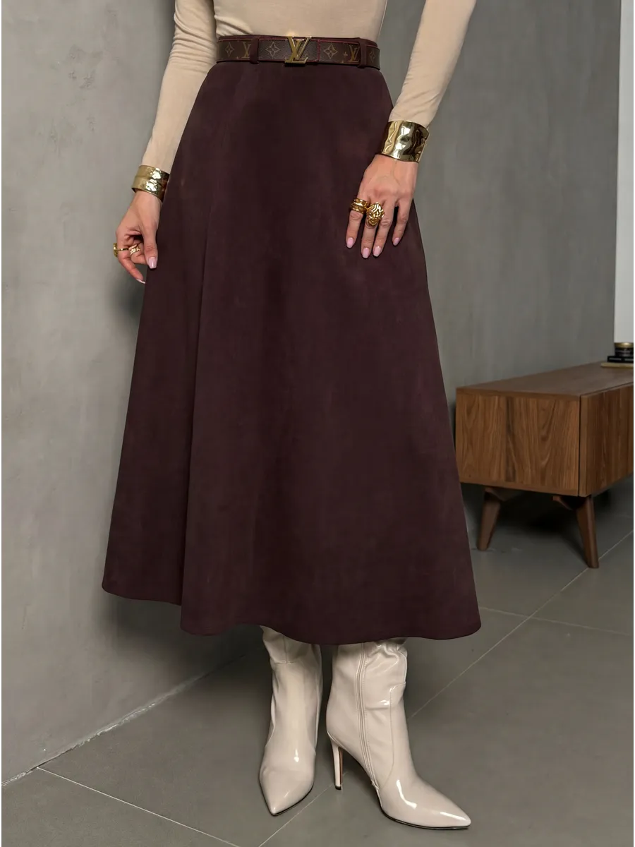 Коричневая юбка теплая длинная на осень и зиму