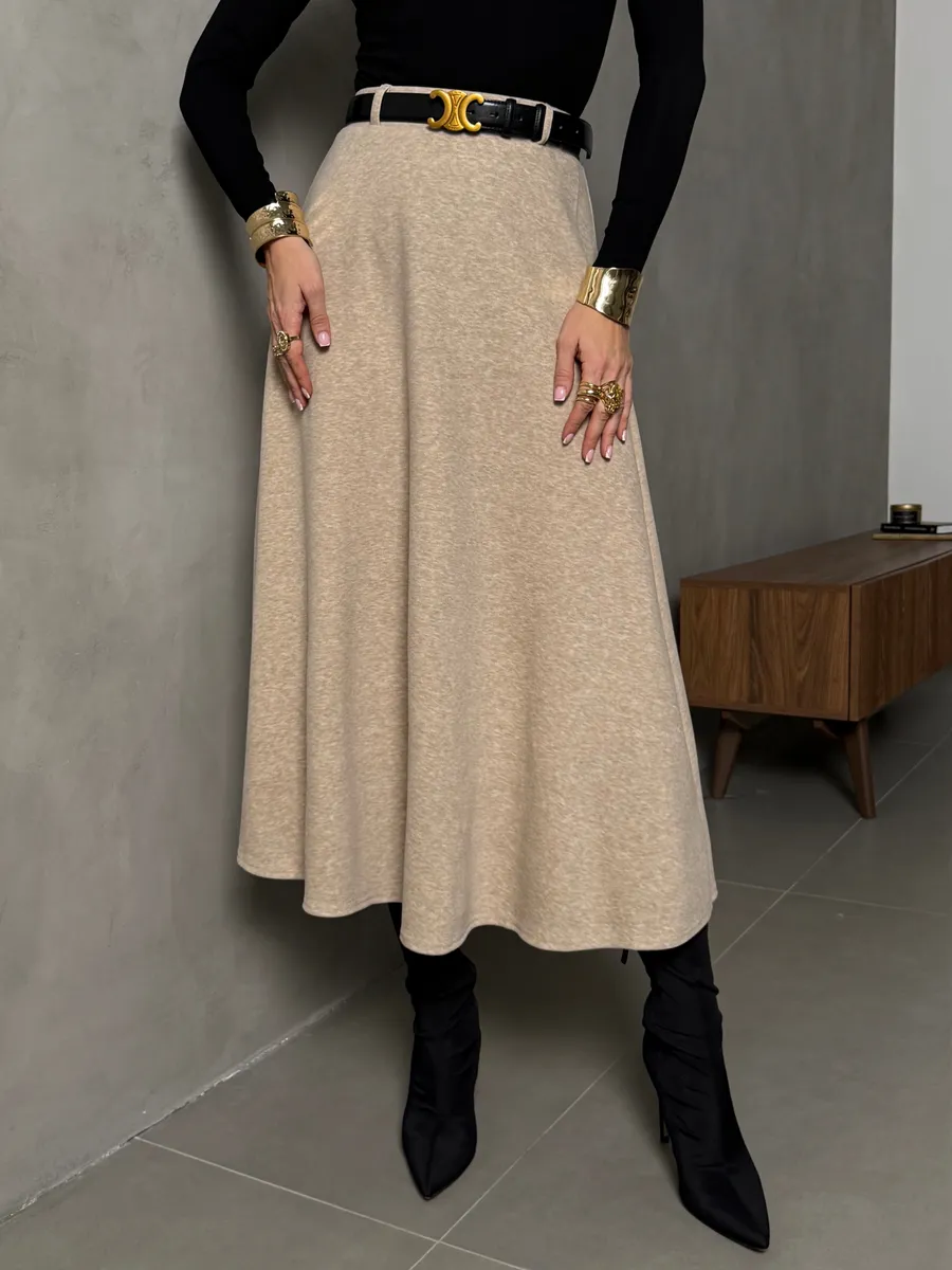 Бежевая юбка теплая длинная на осень и зиму