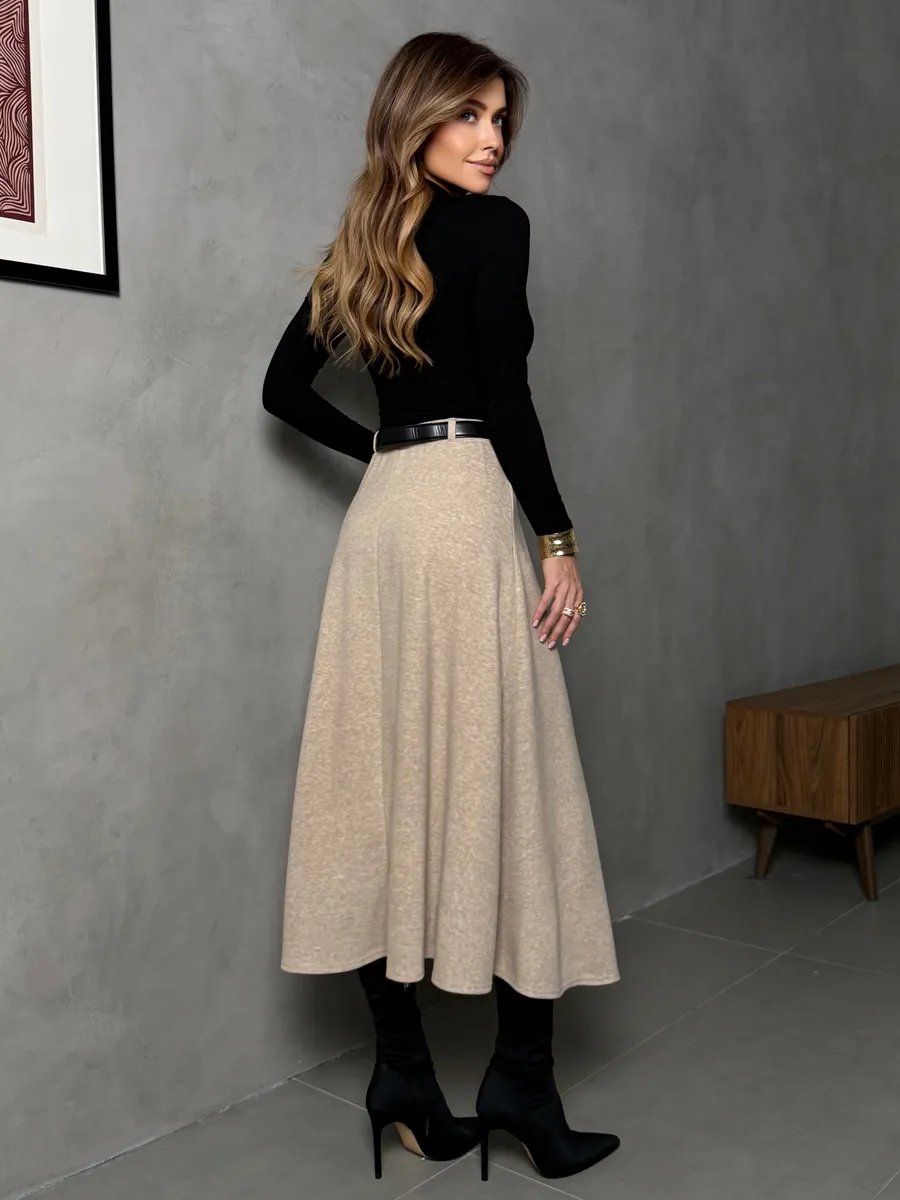 Бежевая юбка теплая длинная на осень и зиму